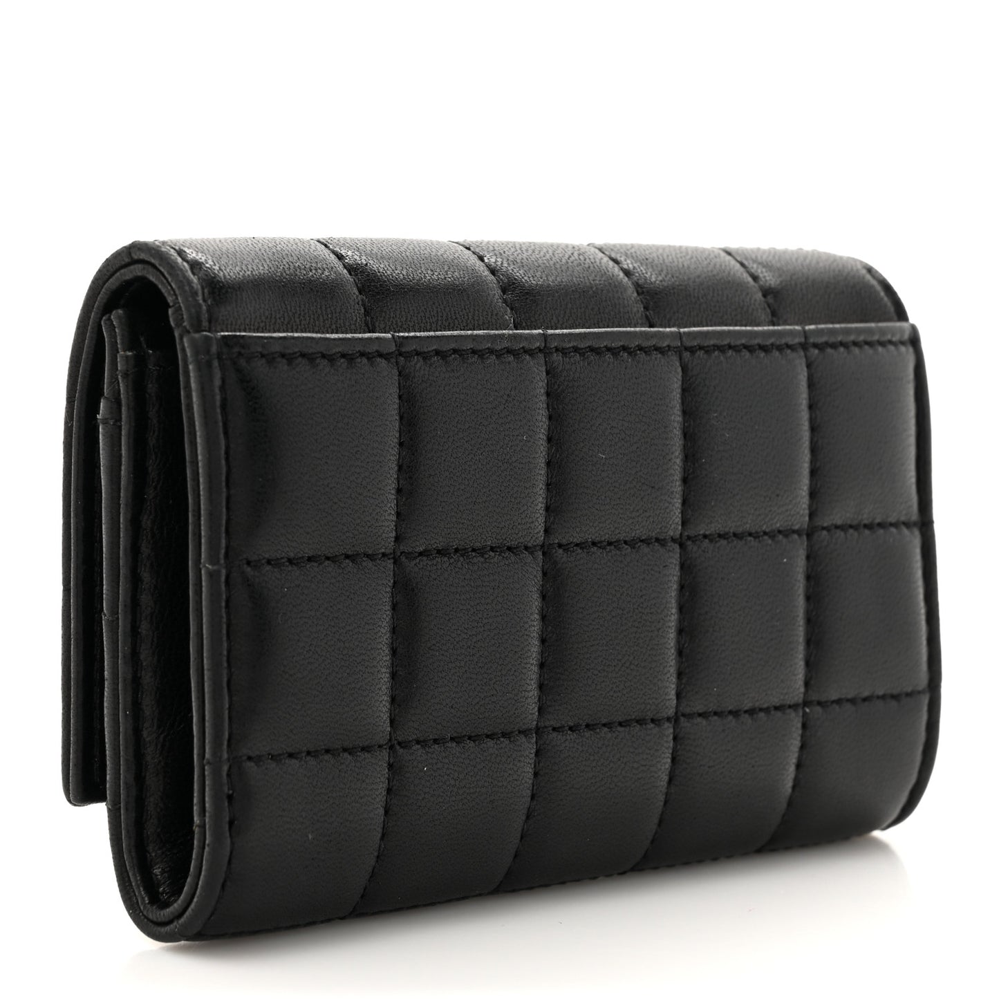 Goatskin Carre Quilted Cassandre Compact Envelope Card Case Black