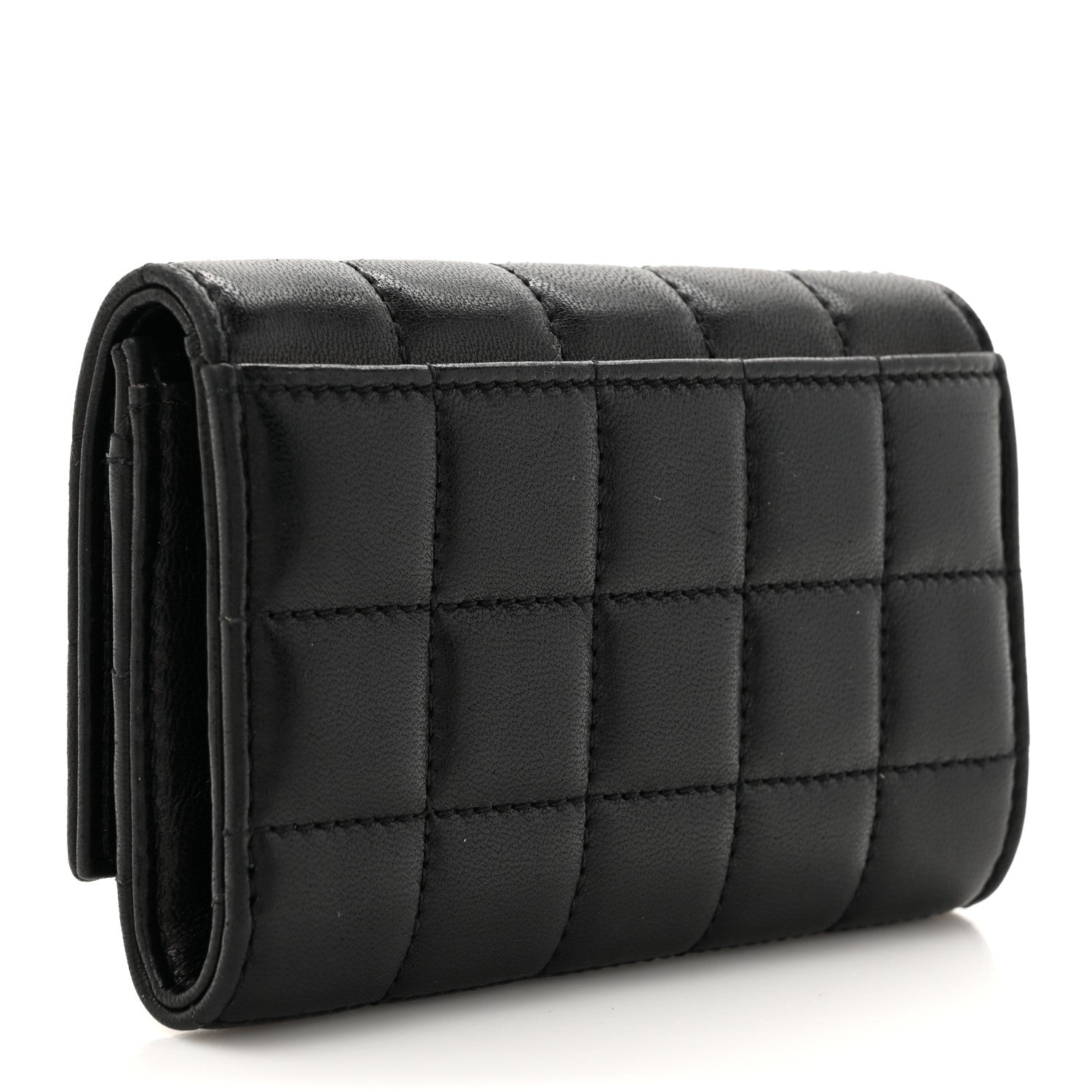 Saint Laurent Goatskin Carre Quilted Cassandre Compact Envelope Card Case Black 3 of 7