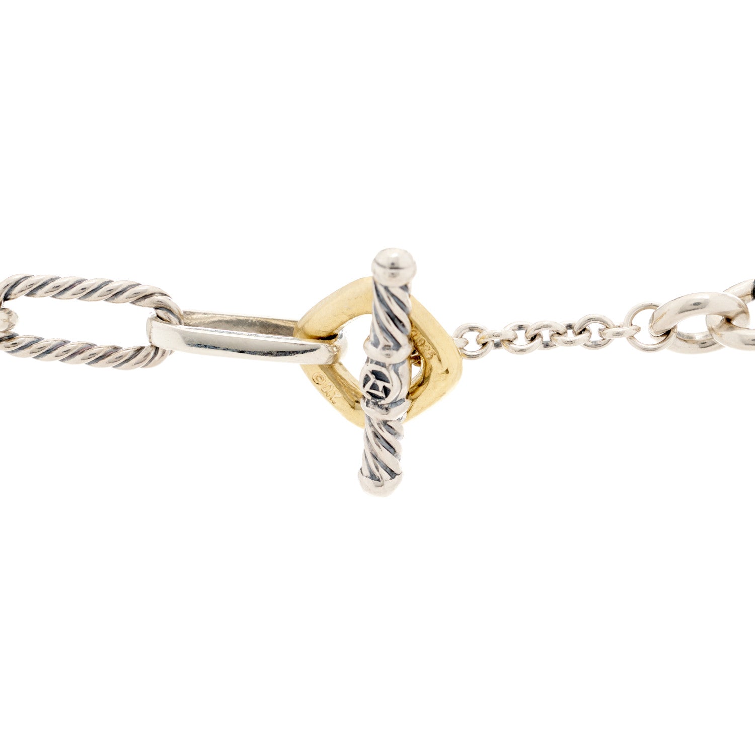 David Yurman Sterling Silver 18K Yellow Gold Figaro Chain Link Necklace 4 of 5