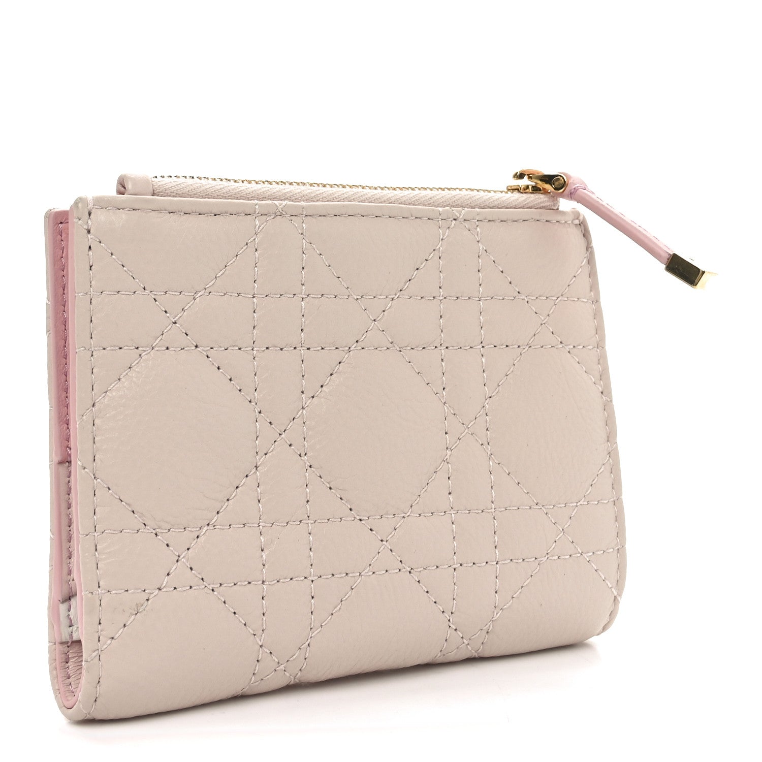 Christian Dior Grained Calfskin Supple Cannage Caro Dahlia Wallet Powder Pink 3 of 6