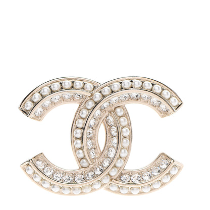 Chanel Crystal Pearl Chain Mania CC Earrings Gold 1 of 5