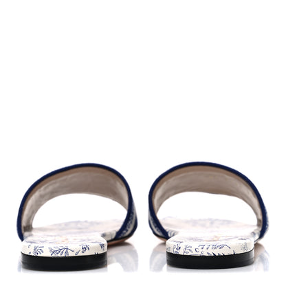 Christian Dior Canvas Soleil Embroidered Dway Mules Slide Sandals 37 Deep Blue 6 of 11