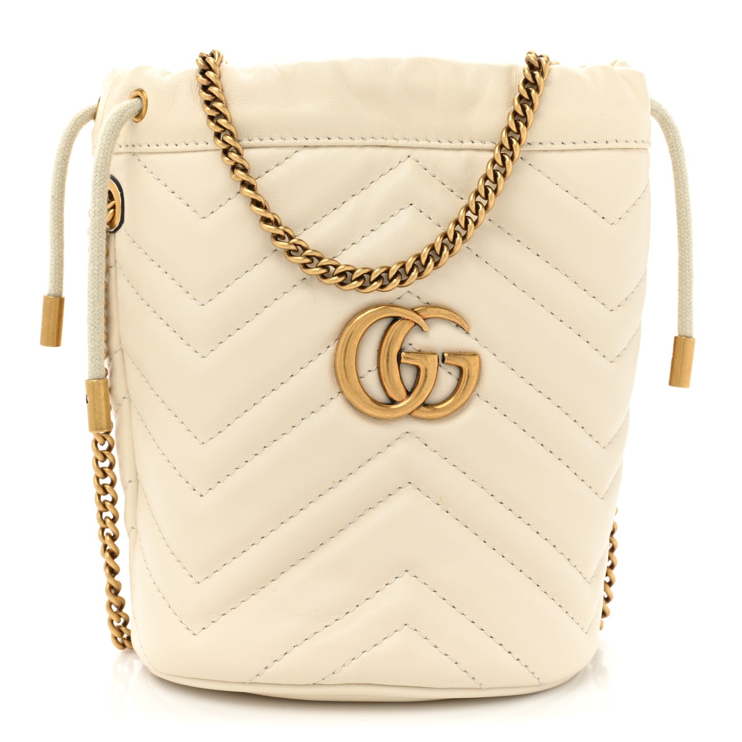 Calfskin Matelasse Mini GG Marmont 2.0 Bucket Bag White