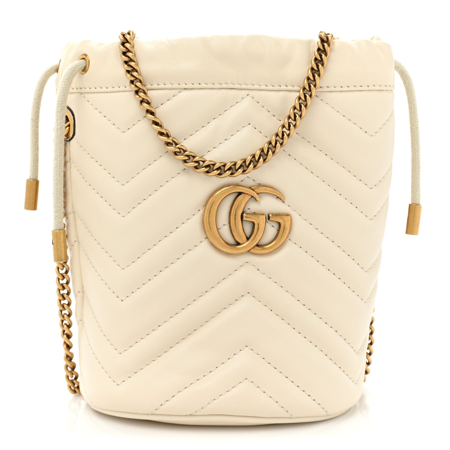 Gucci Calfskin Matelasse Mini GG Marmont 2.0 Bucket Bag White 1 of 9