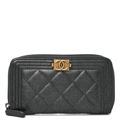 Chanel Metallic Calfskin Quilted Small Boy Zip Around Wallet Charcoal 1 of 11