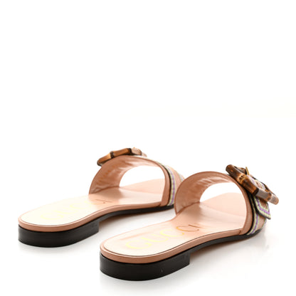 Gucci Calfskin Bamboo Buckle Sandals 37.5 Beige Multicolor 4 of 9