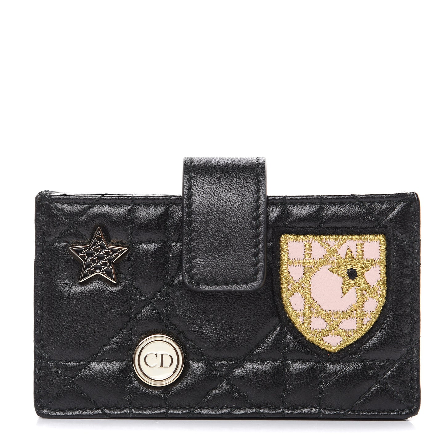 Lambskin Cannage Lucky Badges Lady Dior 5-Gusset Card Holder Black