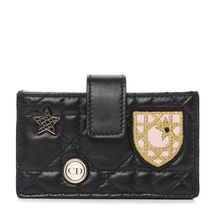 Christian Dior Lambskin Cannage Lucky Badges Lady Dior 5-Gusset Card Holder Black 1 of 8