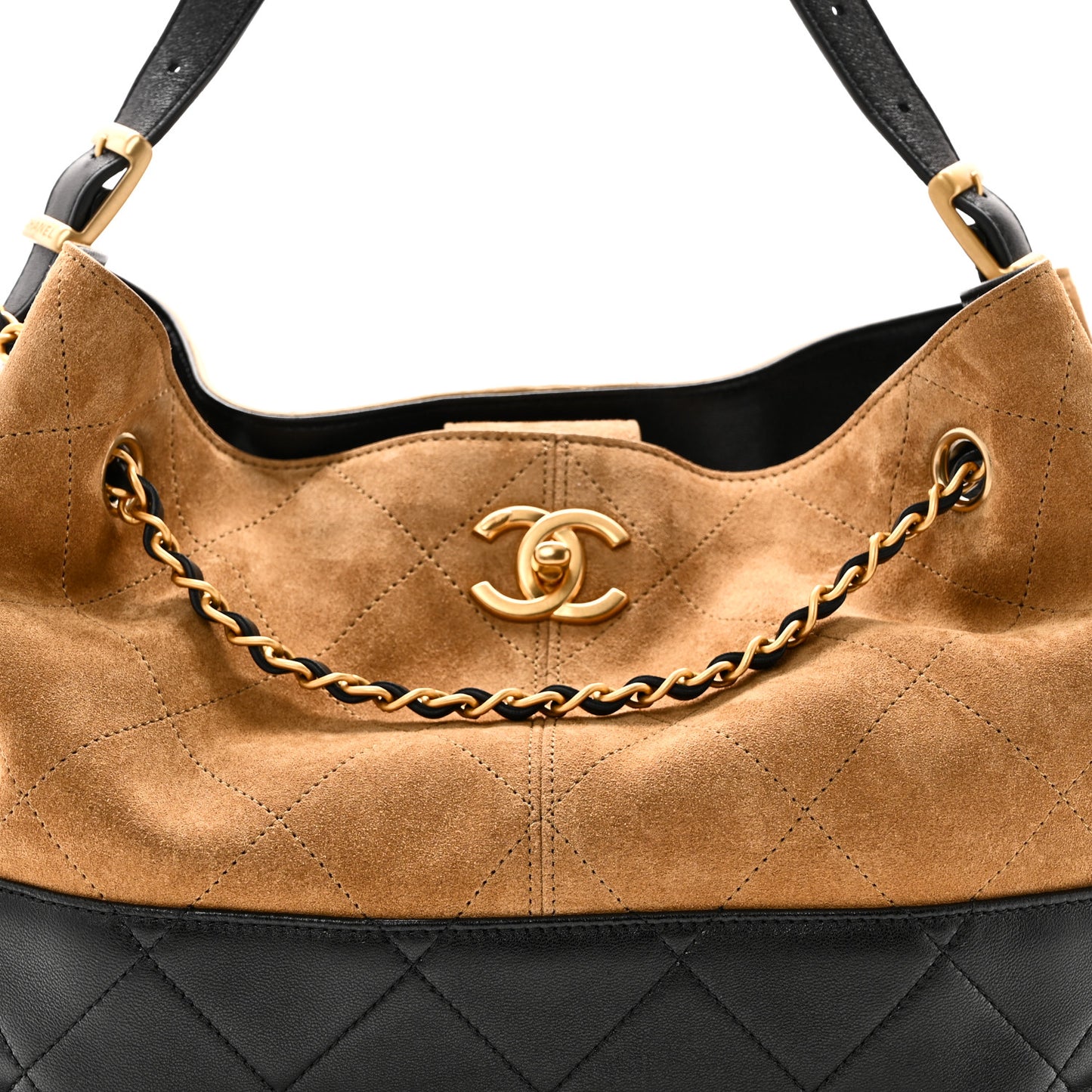 Suede Calfskin Shiny Lambskin Quilted Small Coco Base Shopping Bag Beige Black