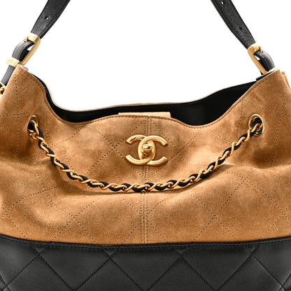 Chanel Suede Calfskin Shiny Lambskin Quilted Small Coco Base Shopping Bag Beige Black 8 of 11