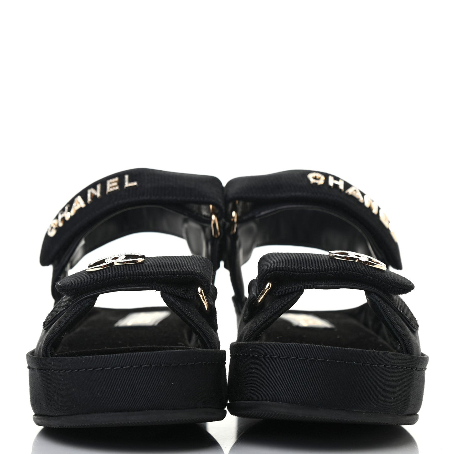 Grosgrain Crystal Logo Platform Sandals 35 Black