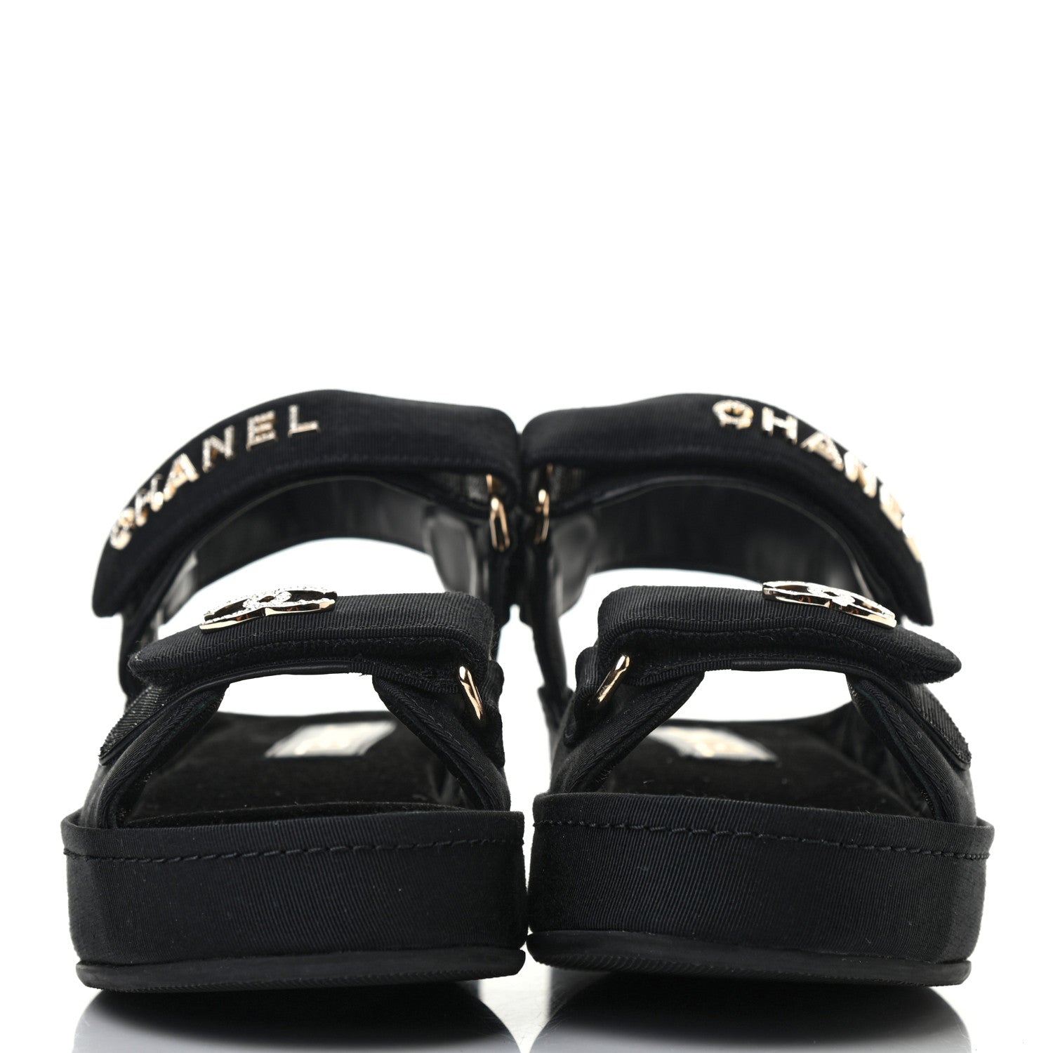 Chanel Grosgrain Crystal Logo Platform Sandals 35 Black 2 of 6