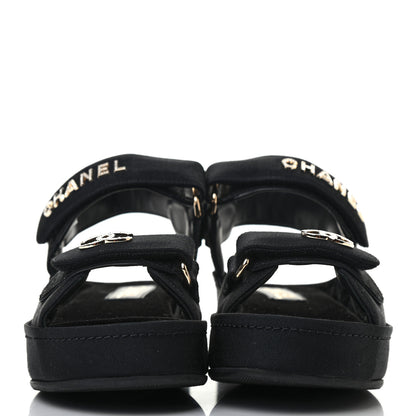 Chanel Grosgrain Crystal Logo Platform Sandals 35 Black 2 of 6