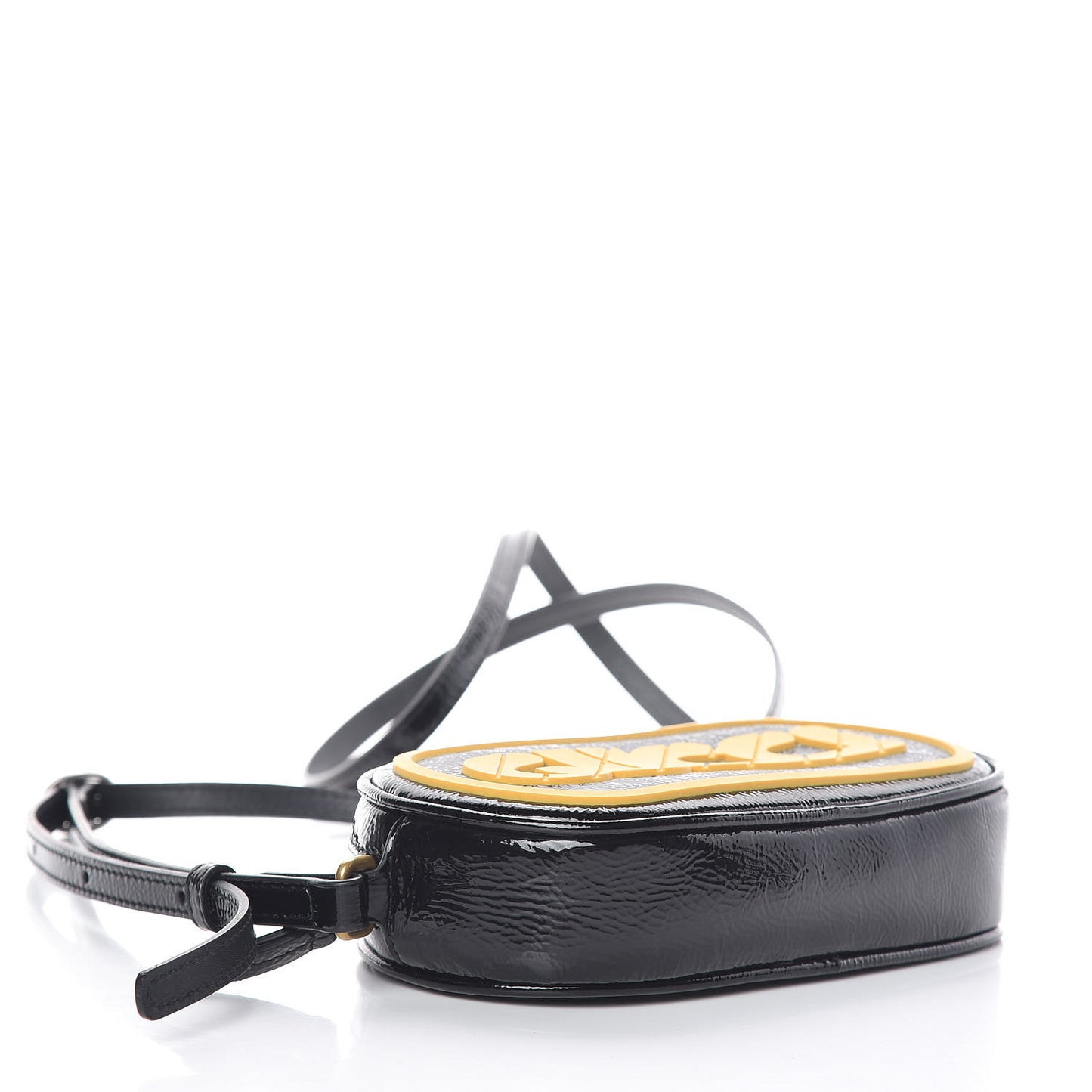 Patent Rubber Game Patch Logo Crossbody Bag Black