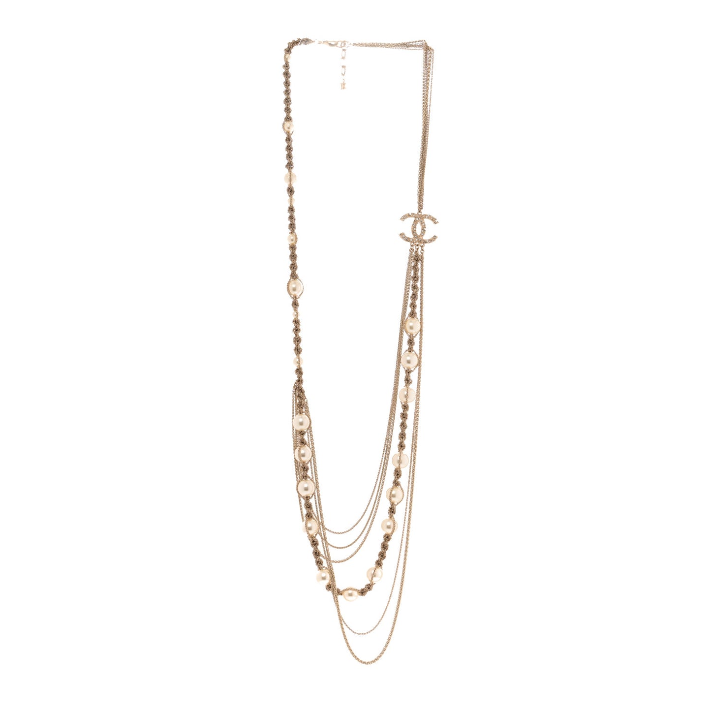 Pearl Chain CC Long Multistrand Necklace Gold