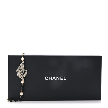 Chanel Pearl Crystal Baguette Beaded Wing Long Necklace Black Gold 5 of 5