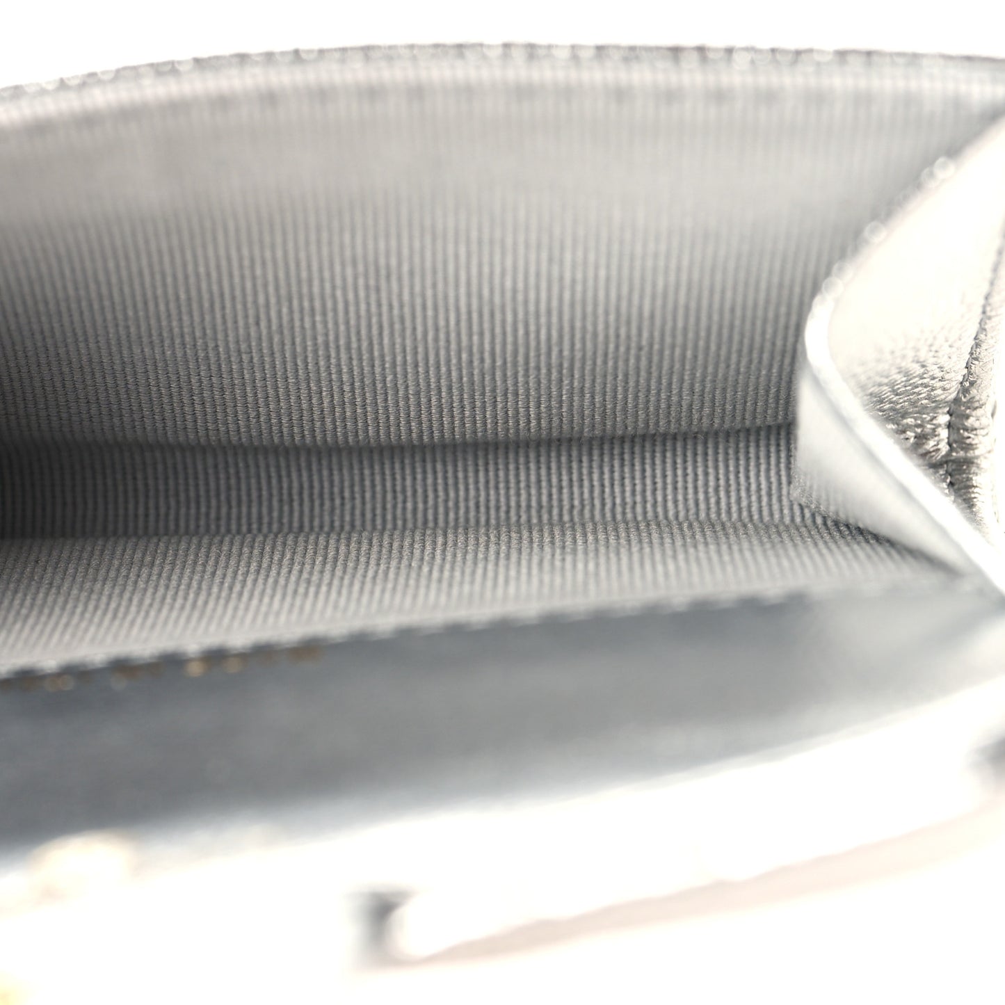 Metallic Caviar Quilted Flap Card Holder Wallet Silvery