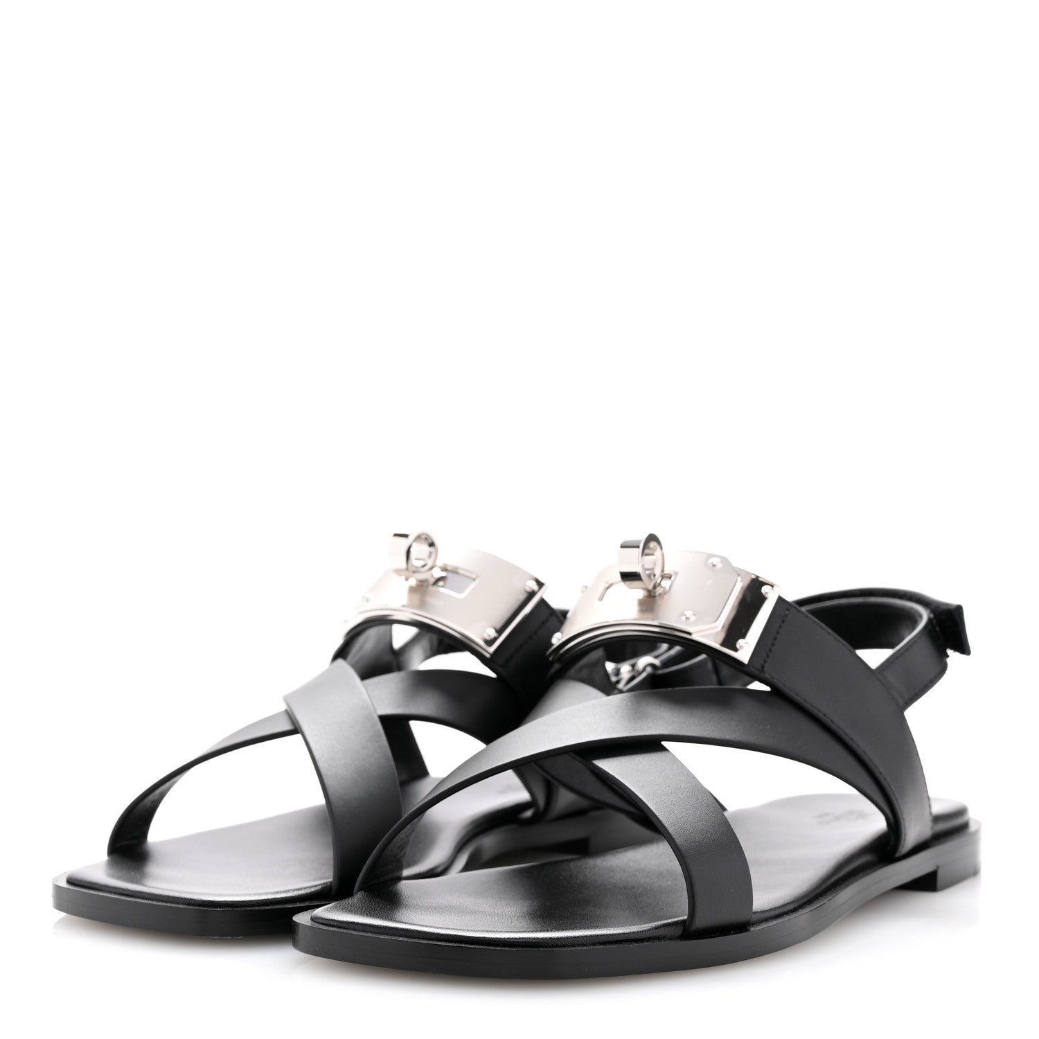 Hermes Calfskin Womens Ines Sandals 38 Black 4 of 10