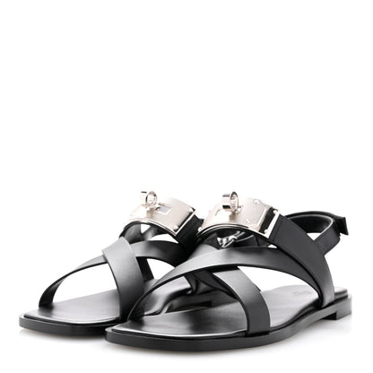 Hermes Calfskin Womens Ines Sandals 38 Black 4 of 10