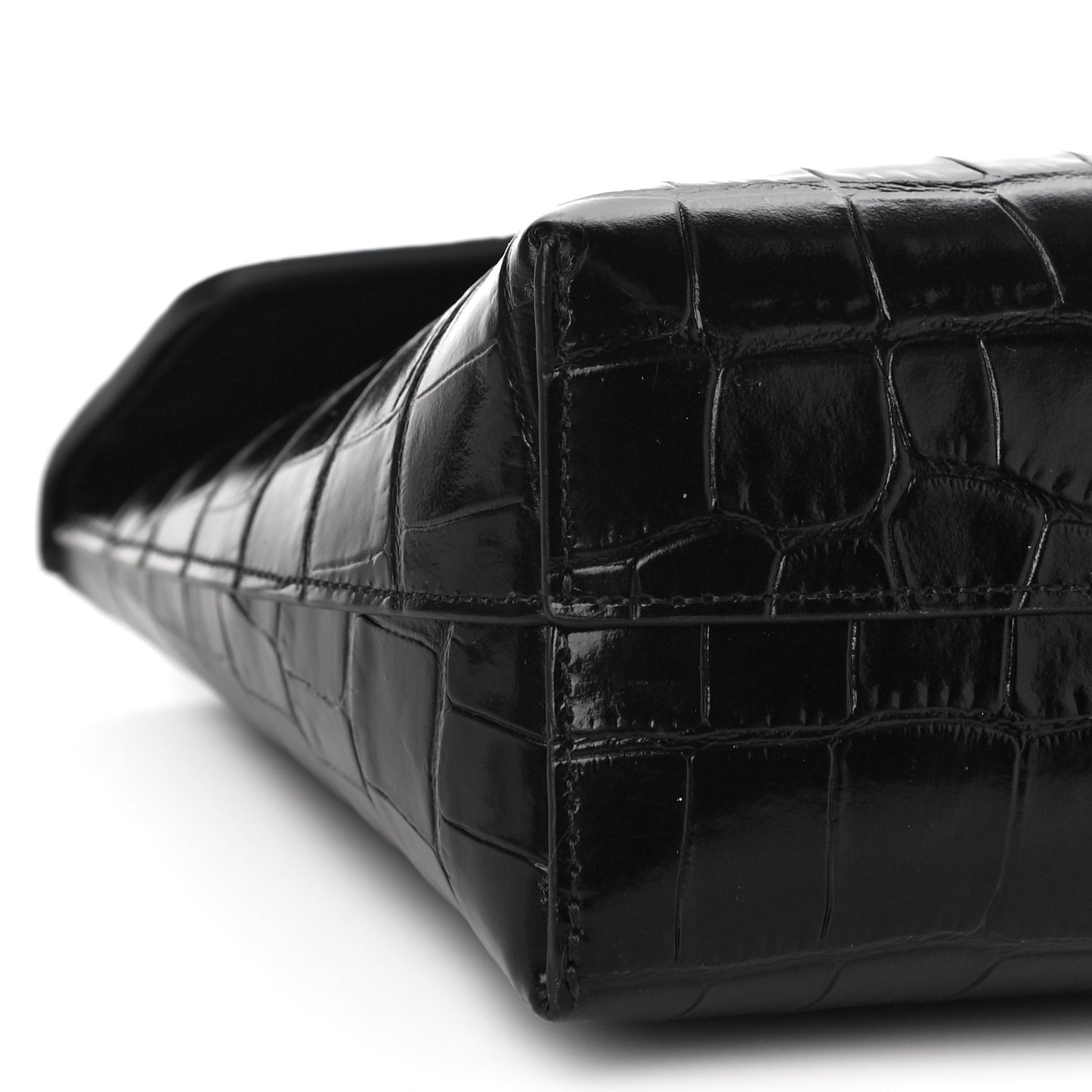 Crocodile Embossed Calfskin Darley Cosmetic Pouch Black