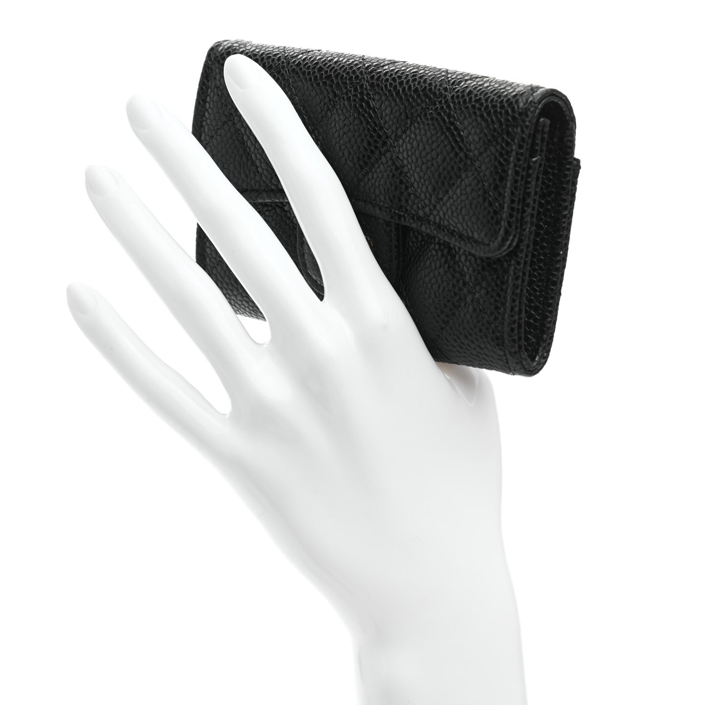 Caviar Quilted Flap Card Holder Wallet Black