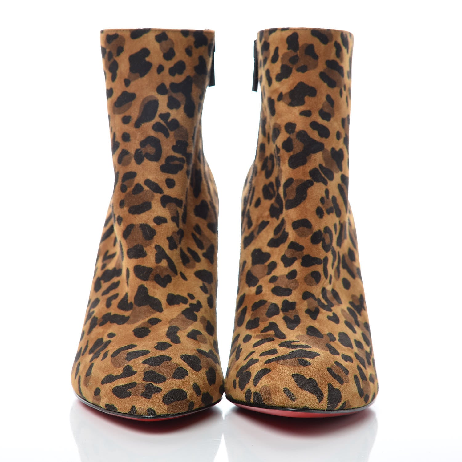 Christian Louboutin Veau Velours Leopard Print Eloise Booty 85 Ankle Boots 37.5 Caramel 2 of 12