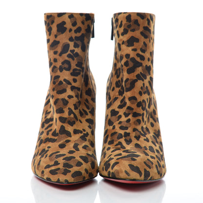 Christian Louboutin Veau Velours Leopard Print Eloise Booty 85 Ankle Boots 37.5 Caramel 2 of 12