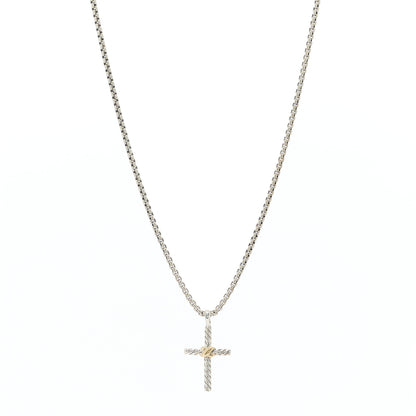 David Yurman Sterling Silver 14K Yellow Gold Petite X Cross Pendant Necklace 1 of 6