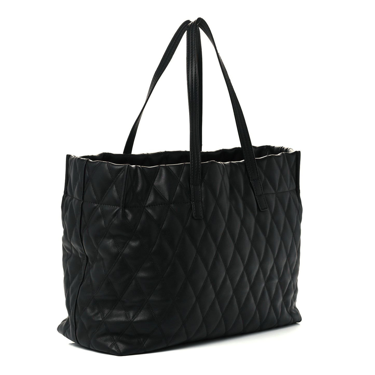 Rubber Effect Canvas Quilted Duo Shopper Tote Black