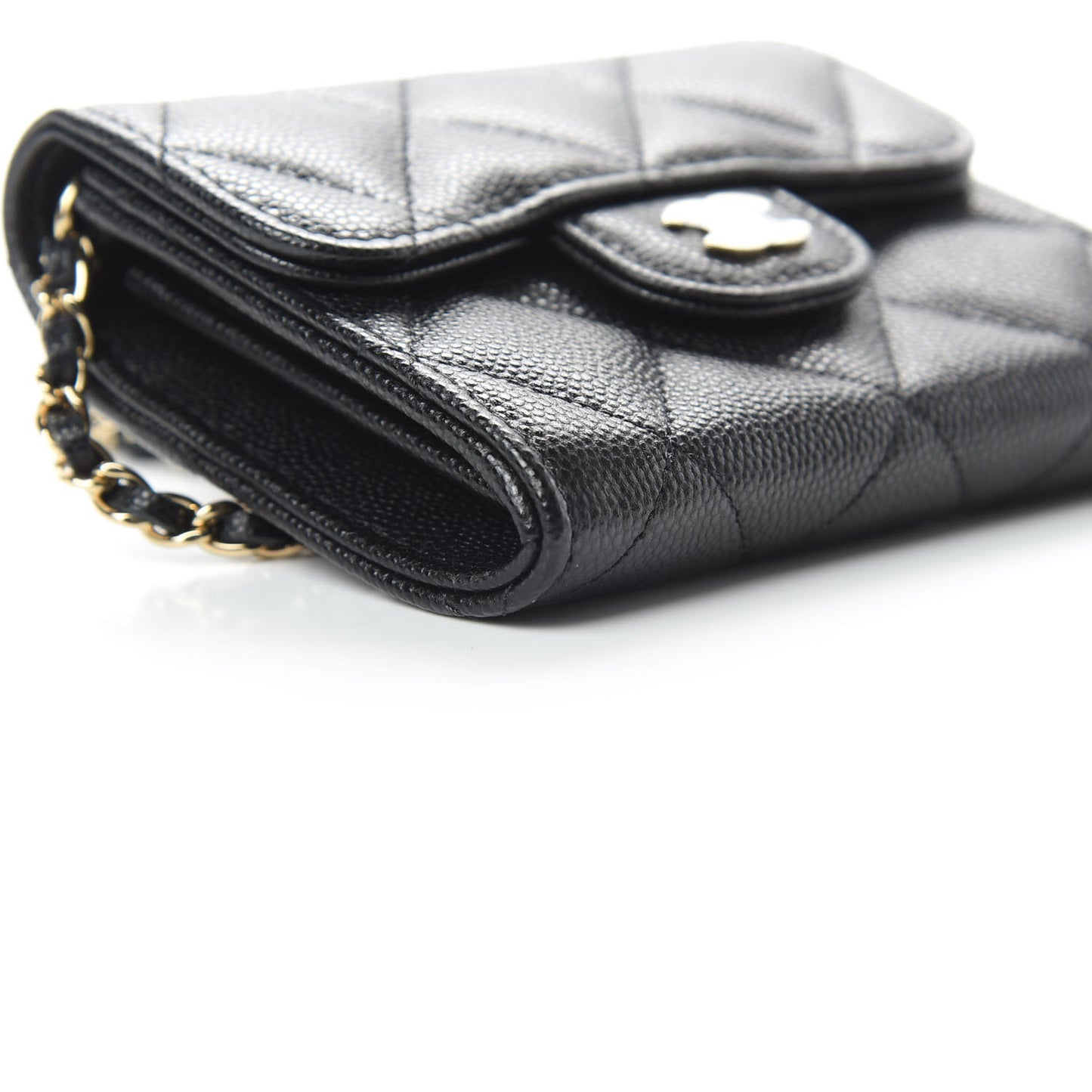 Caviar Quilted Flap Card Holder On Chain Black