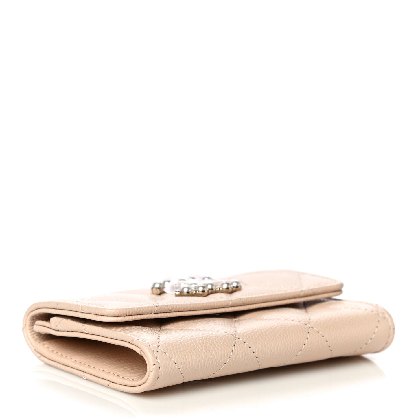 Caviar Pearl Quilted Coco Candy Flap Card Holder Beige