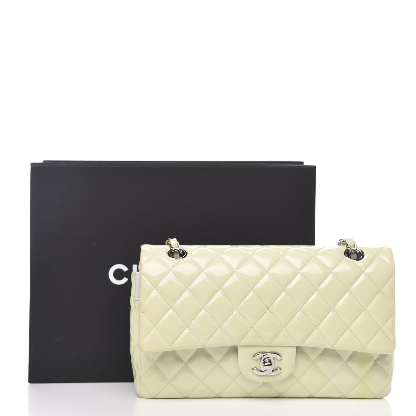 Patent Quilted Medium Double Flap Dark White