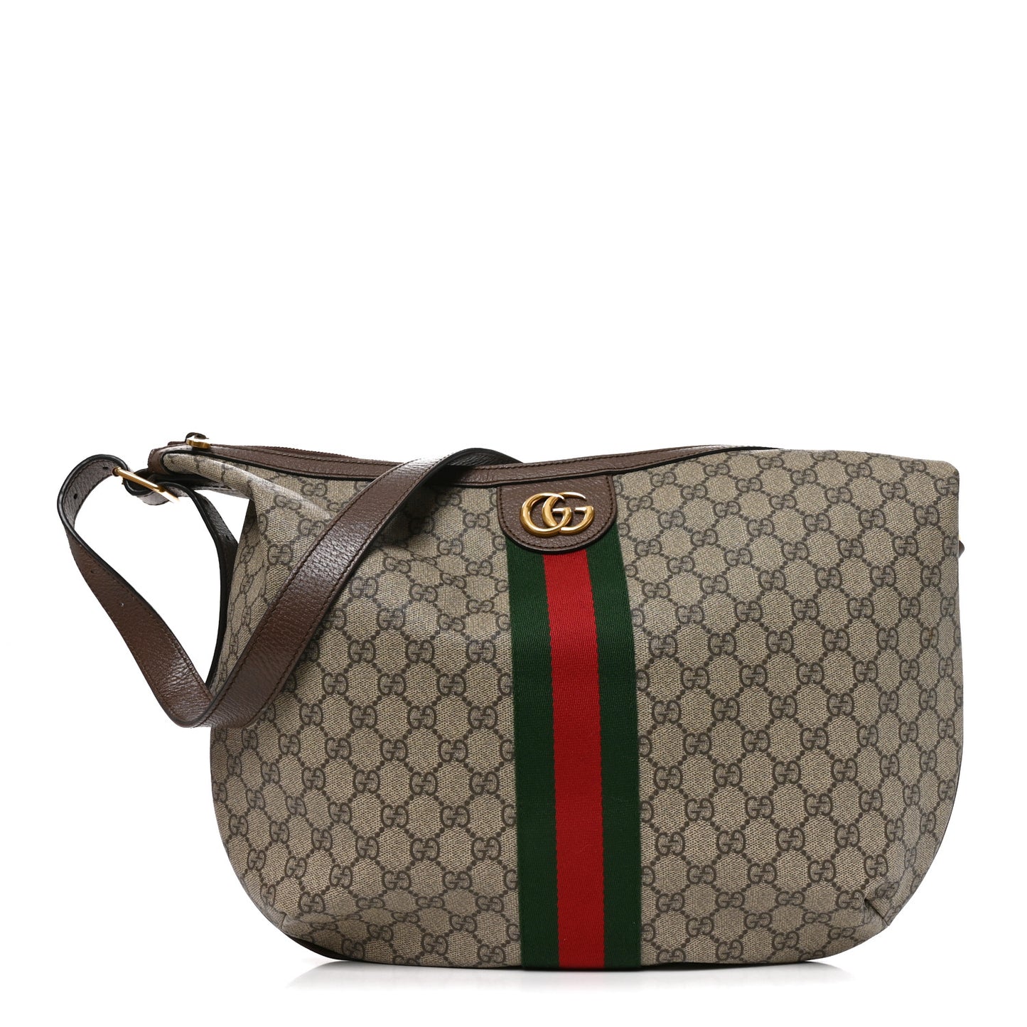 GG Supreme Monogram Web Ophidia Half Moon Hobo Brown