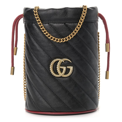 Gucci Vintage Effect Calfskin Matelasse Diagonal Mini Torchon GG Marmont 2.0 Bucket Bag Black Romantic Cherry 1 of 9