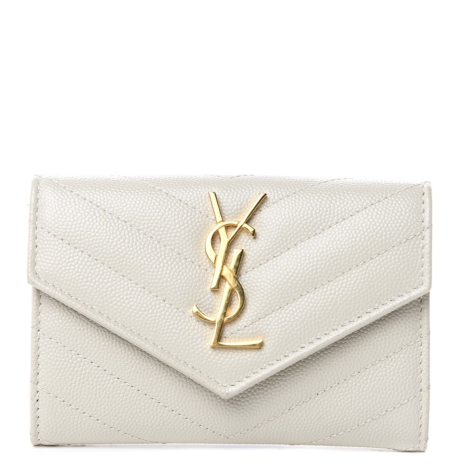 Saint Laurent Grain De Poudre Matelasse Chevron Small Monogram Envelope Wallet Crema Soft 1 of 7