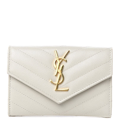 Saint Laurent Grain De Poudre Matelasse Chevron Small Monogram Envelope Wallet Crema Soft 1 of 7