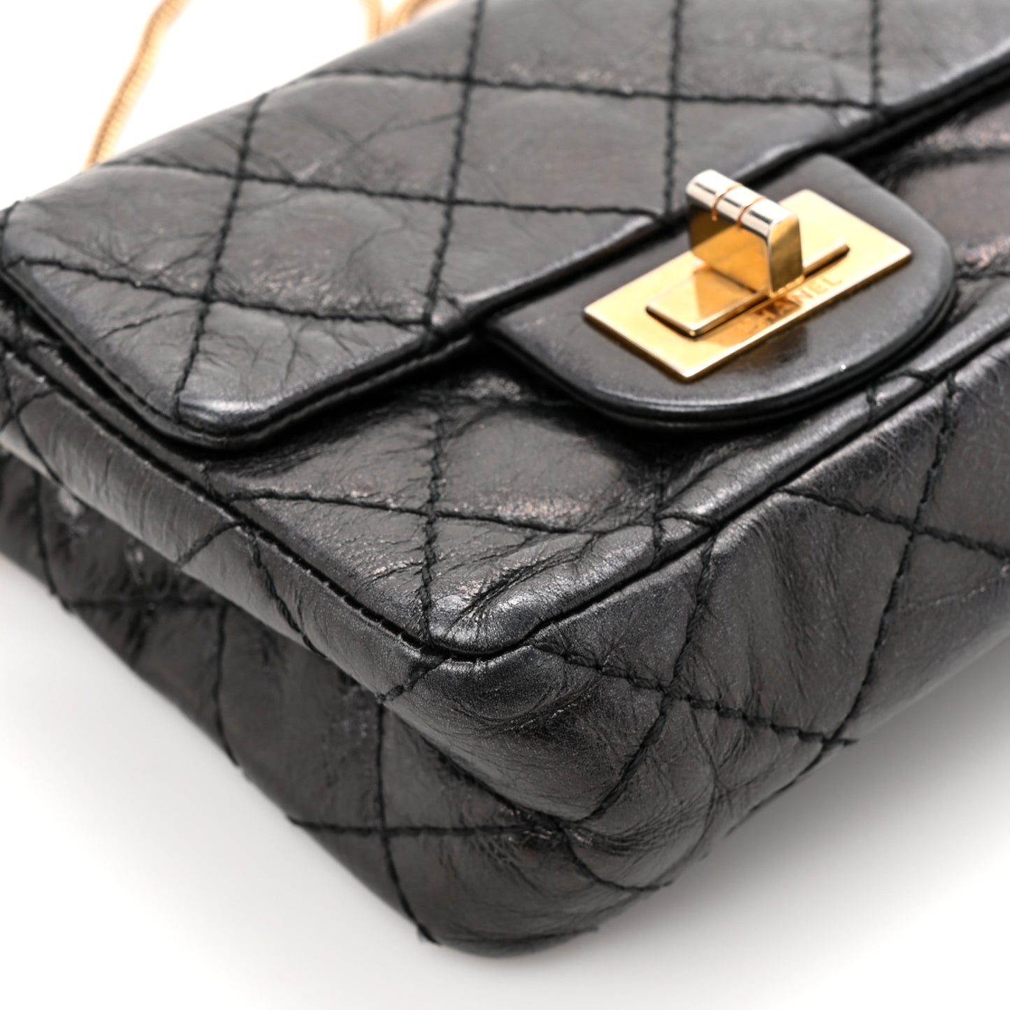 Glazed Calfskin Quilted Reissue Double Flap Clutch Black
