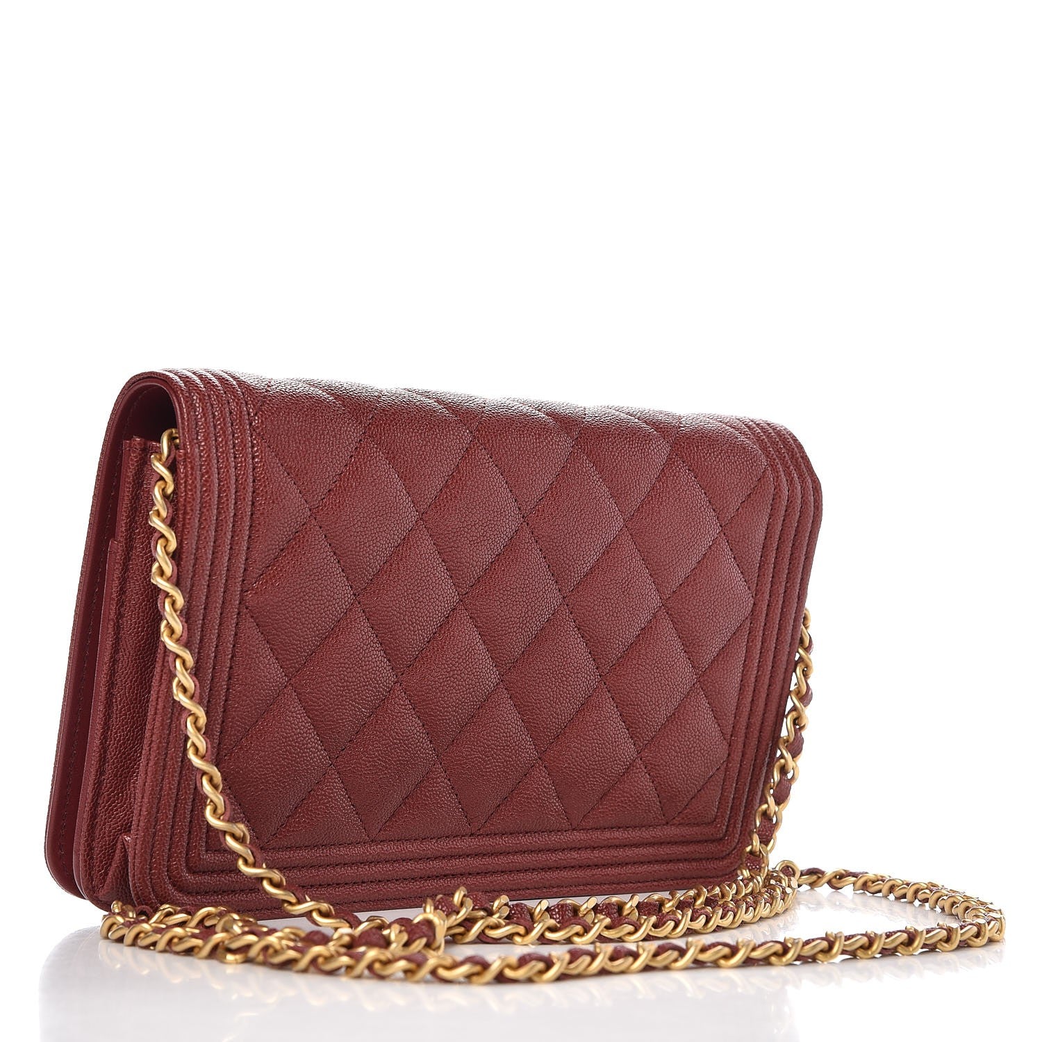 Chanel Caviar Quilted Boy Wallet On Chain WOC Burgundy 3 of 9