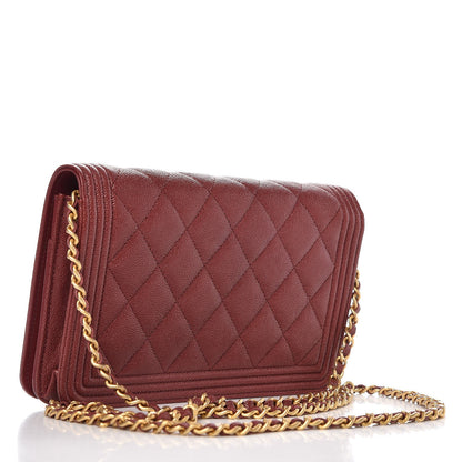 Chanel Caviar Quilted Boy Wallet On Chain WOC Burgundy 3 of 9