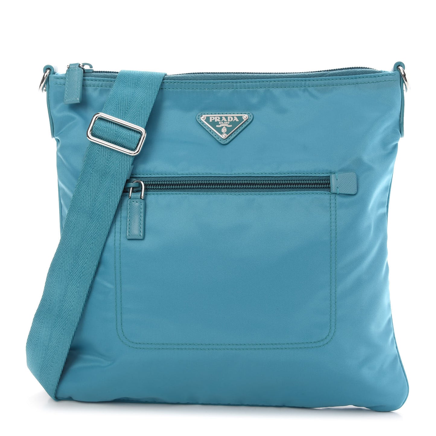 Tessuto Nylon Saffiano Flat Messenger Bag Turchese