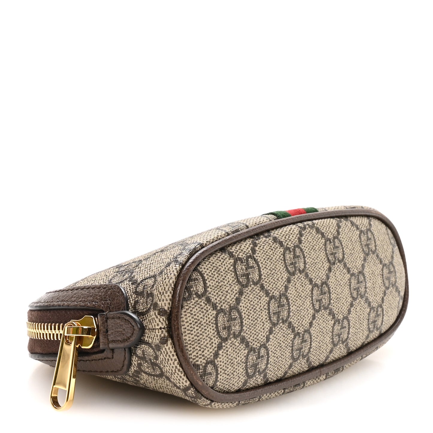 GG Supreme Monogram Textured Calfskin Web Medium Ophidia Cosmetic Case Beige Ebony New Acero
