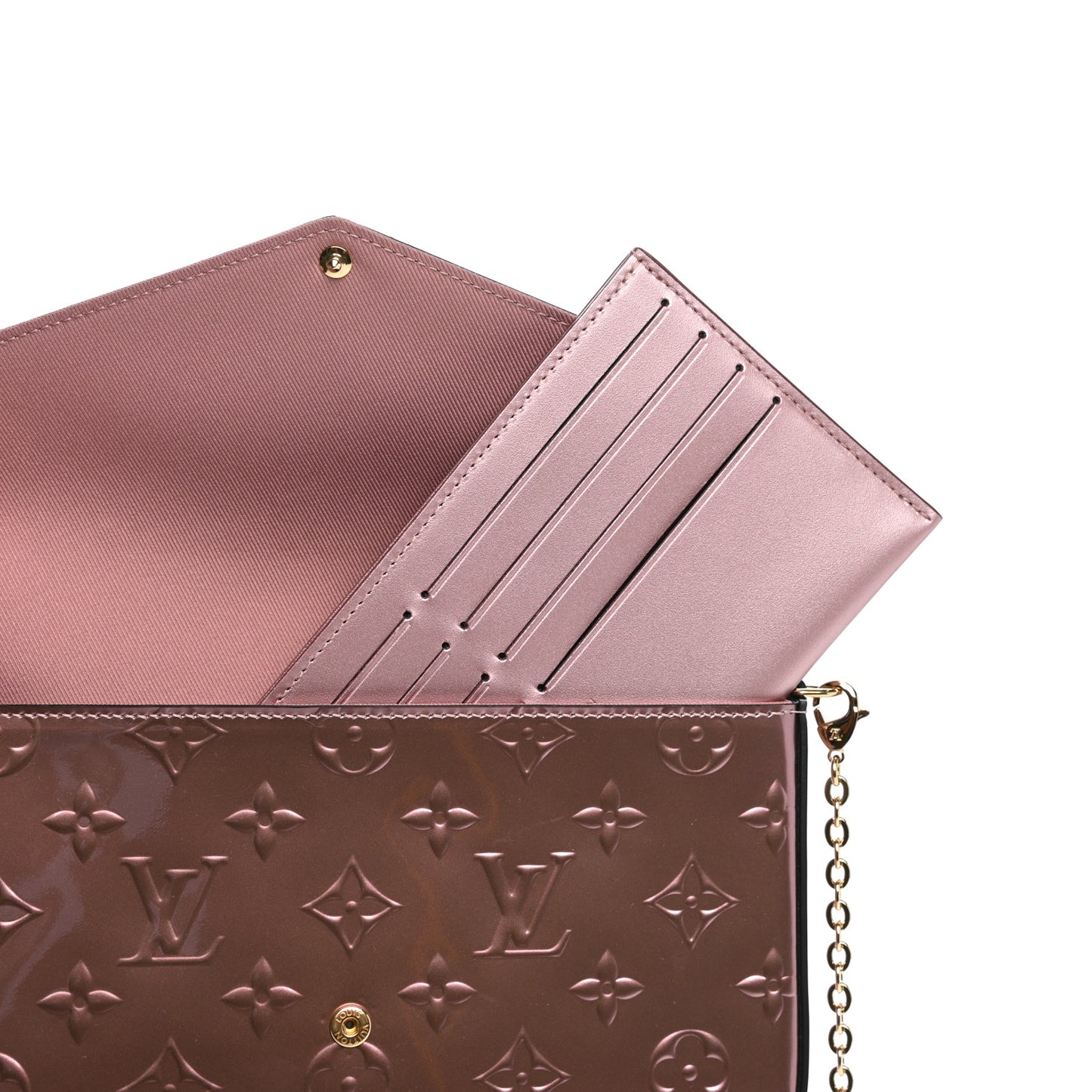 Vernis Pochette Felicie Chain Wallet Metallic Pale Pink