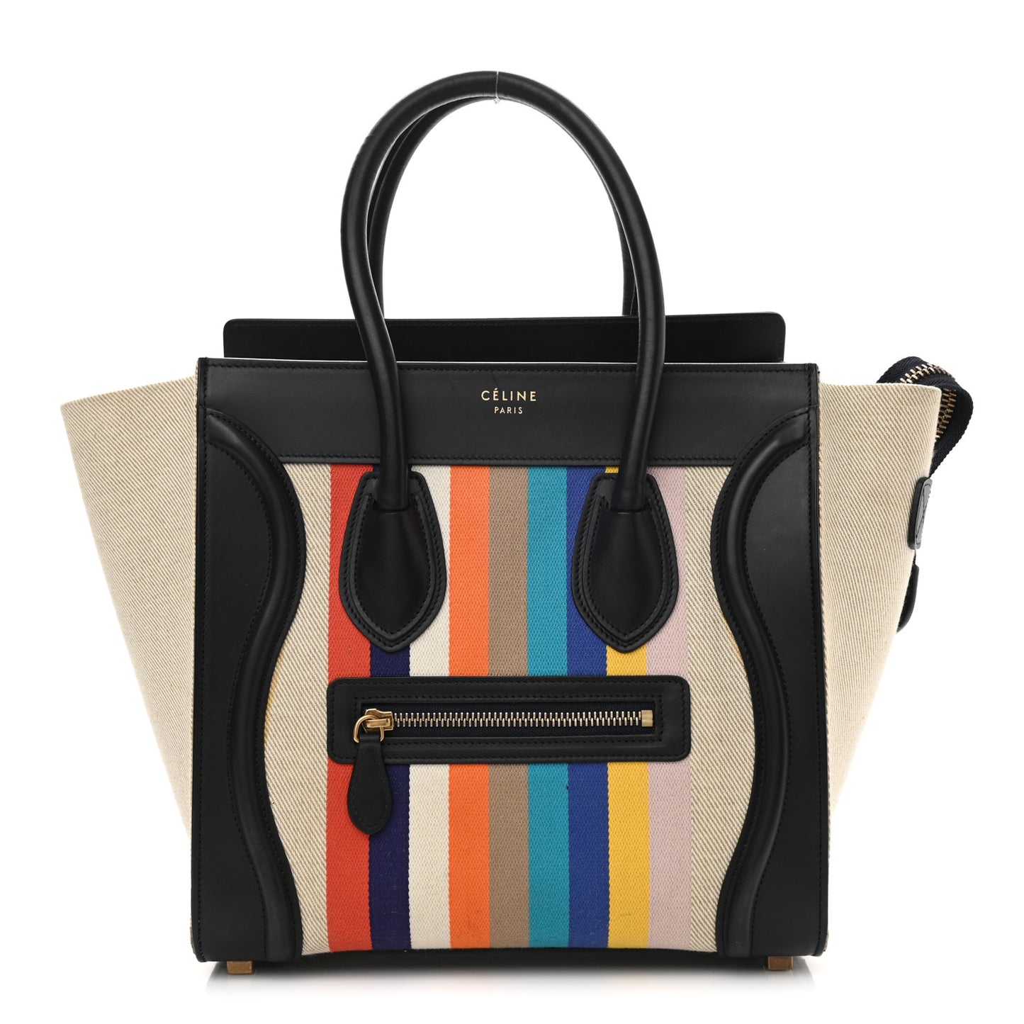 Smooth Calfskin Striped Canvas Micro Luggage