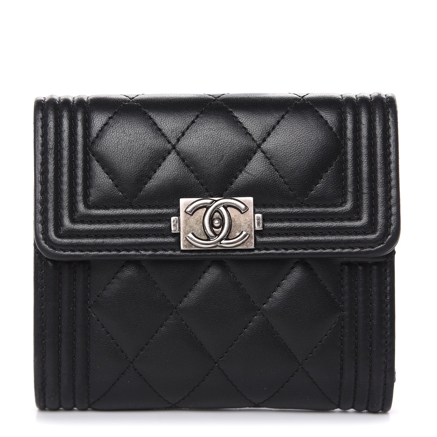 Lambskin Quilted Compact Boy Wallet Black