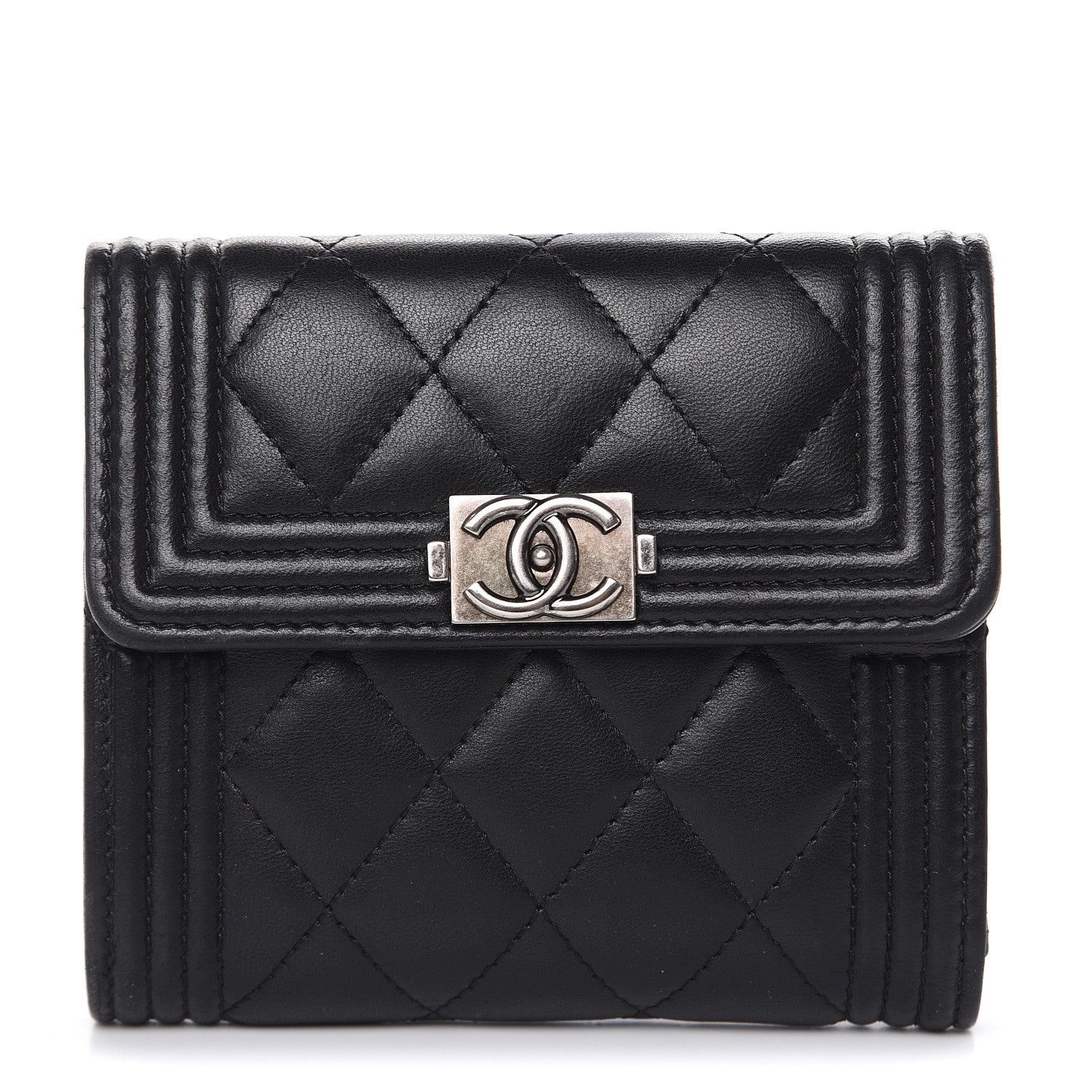 Chanel Lambskin Quilted Compact Boy Wallet Black 1 of 14