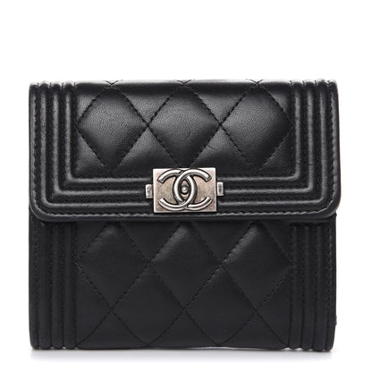 Chanel Lambskin Quilted Compact Boy Wallet Black 1 of 14