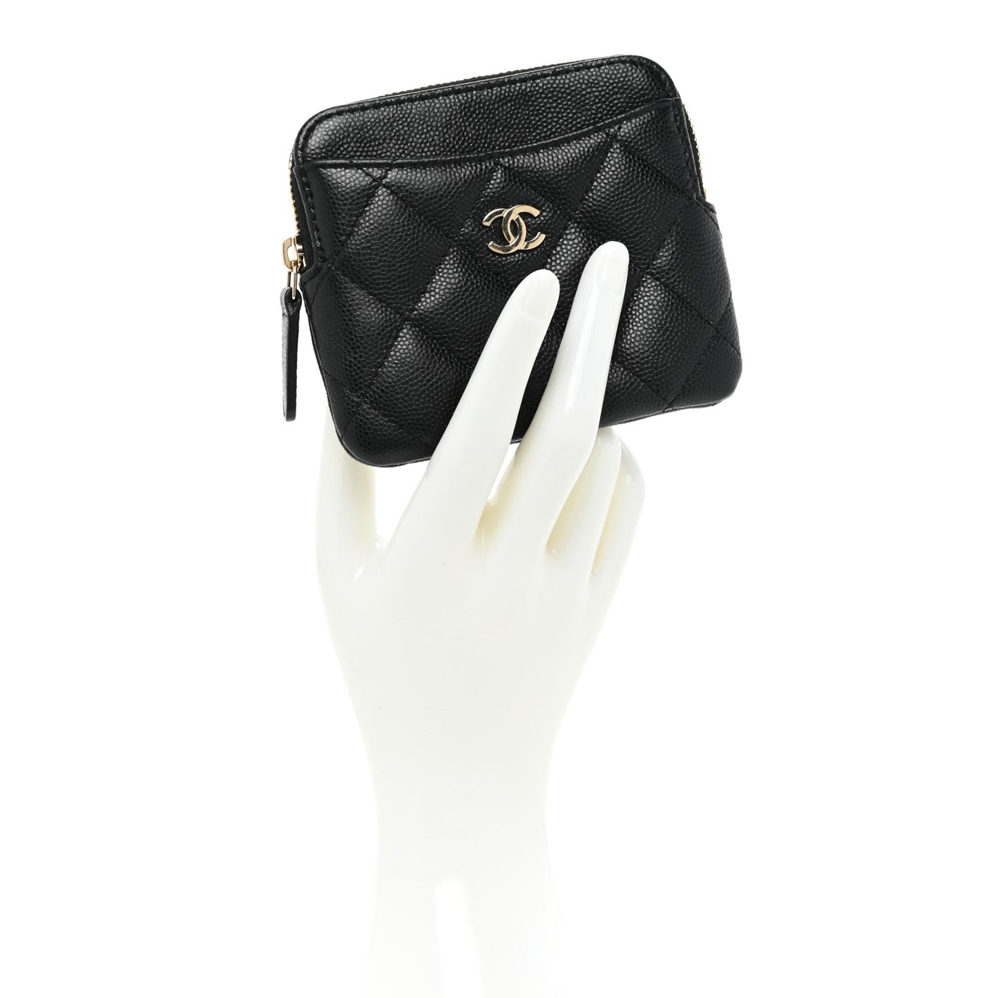 Caviar Quilted Zip Card Holder Wallet Black