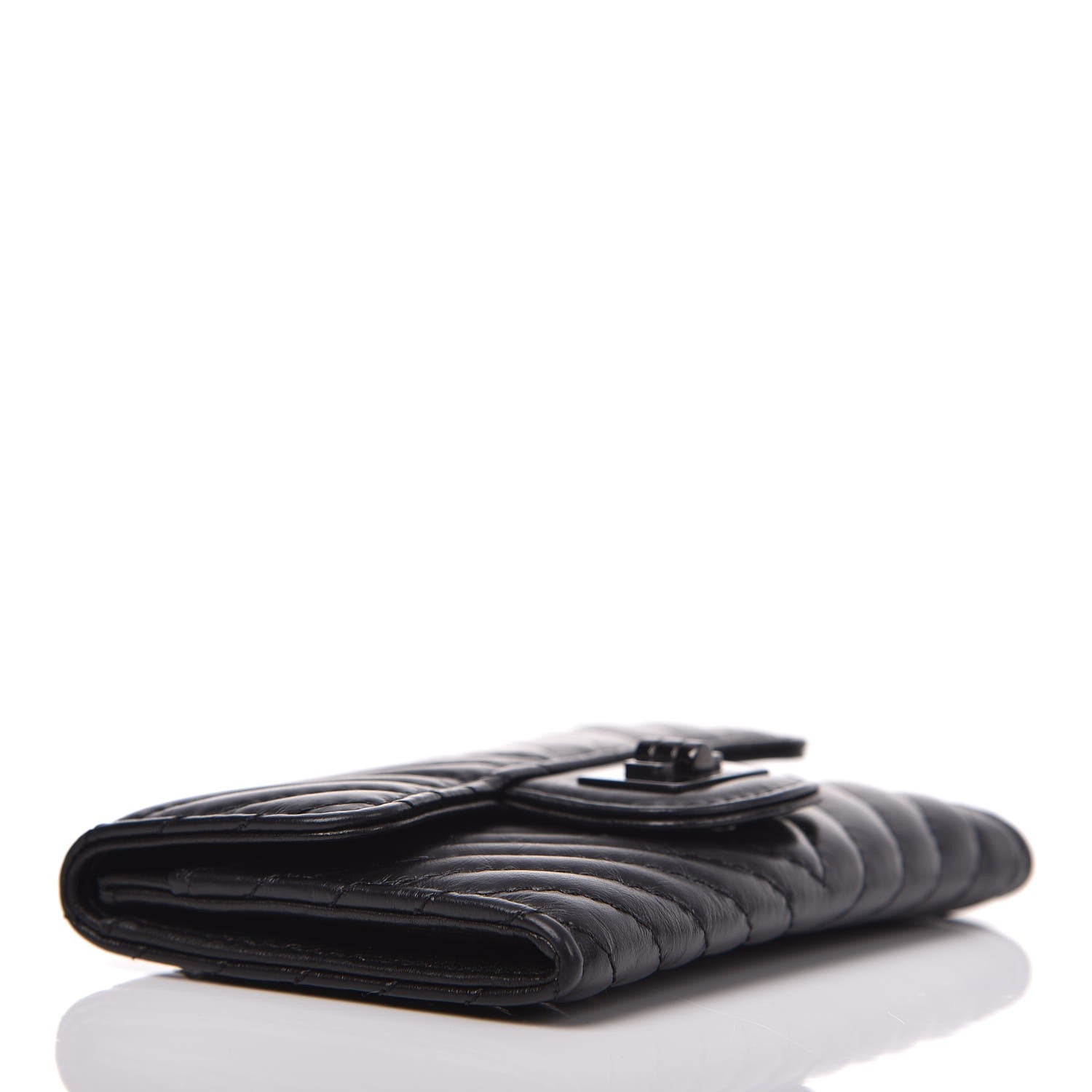 Chanel Aged Calfskin Chevron Quilted Card Holder Wallet So Black 4 of 8