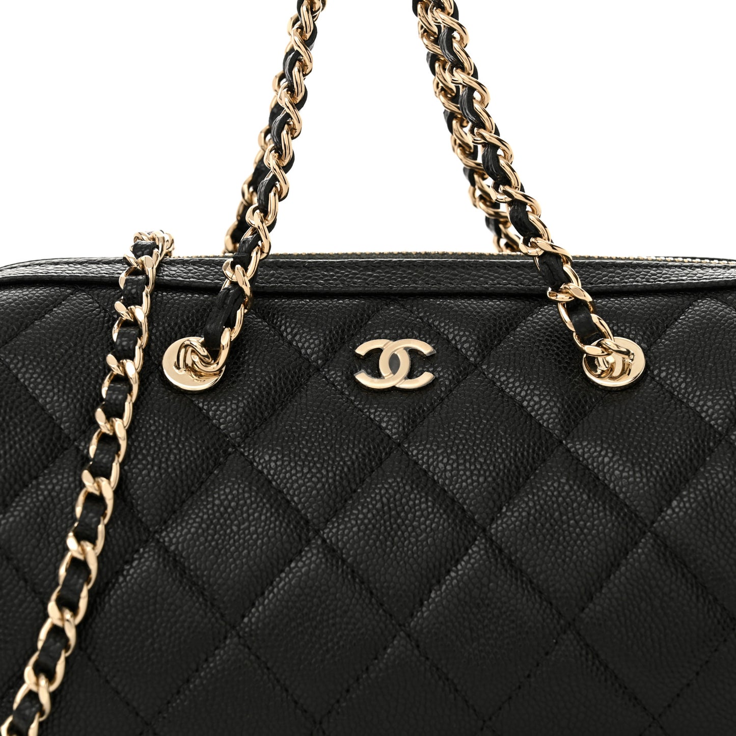 Caviar Quilted Barrel Clutch With Chain Black