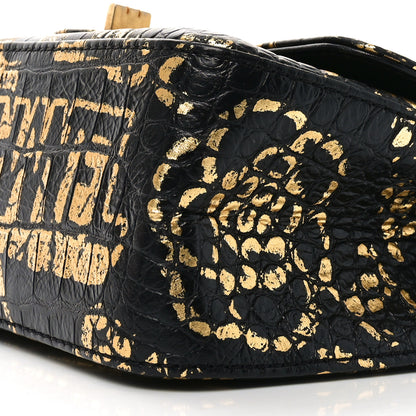 Chanel Calfskin Crocodile Embossed Graffiti 2.55 Mini Cocodile Reissue Flap Black Gold 10 of 11